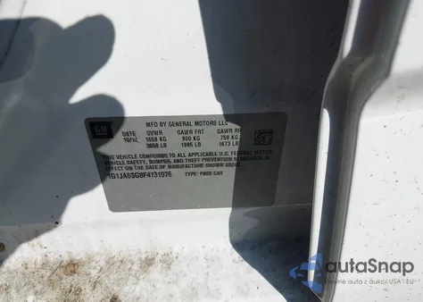 2015 Chevrolet Sonic Ls Auto z USA, uszkodzony, nr VIN 1G1JA6SG8F4131976